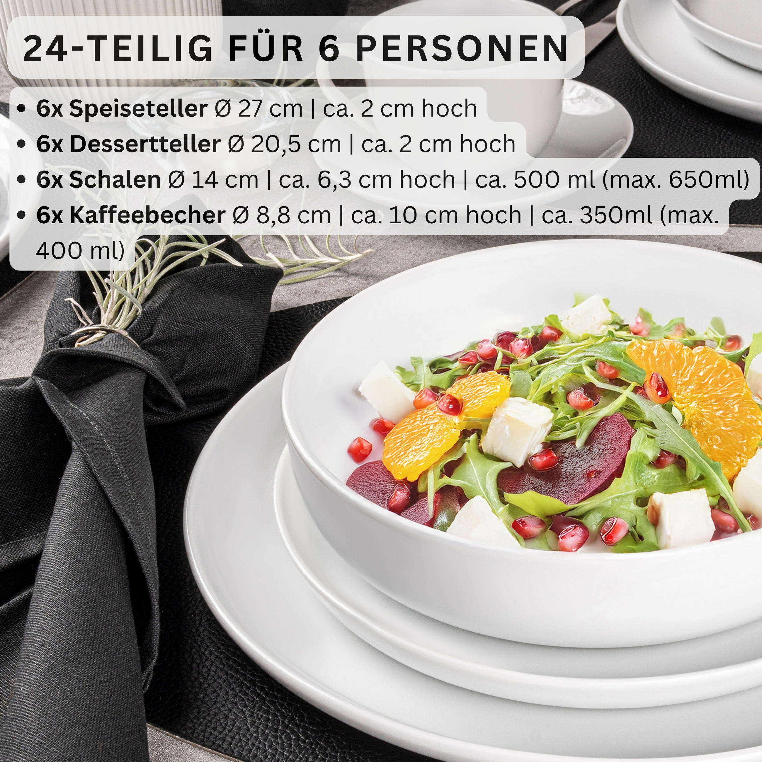 KOMBISERVICE MARLO - 24 teilig aus Porzellan - Weiß, Keramik (50/30/80cm) - Sänger