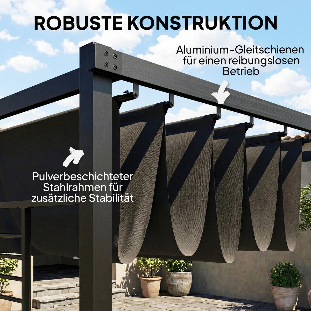 PERGOLA Stahl Polyester Dunkelgrau - Dunkelgrau/Schwarz, Textil/Metall (297/220/387cm) - Outsunny