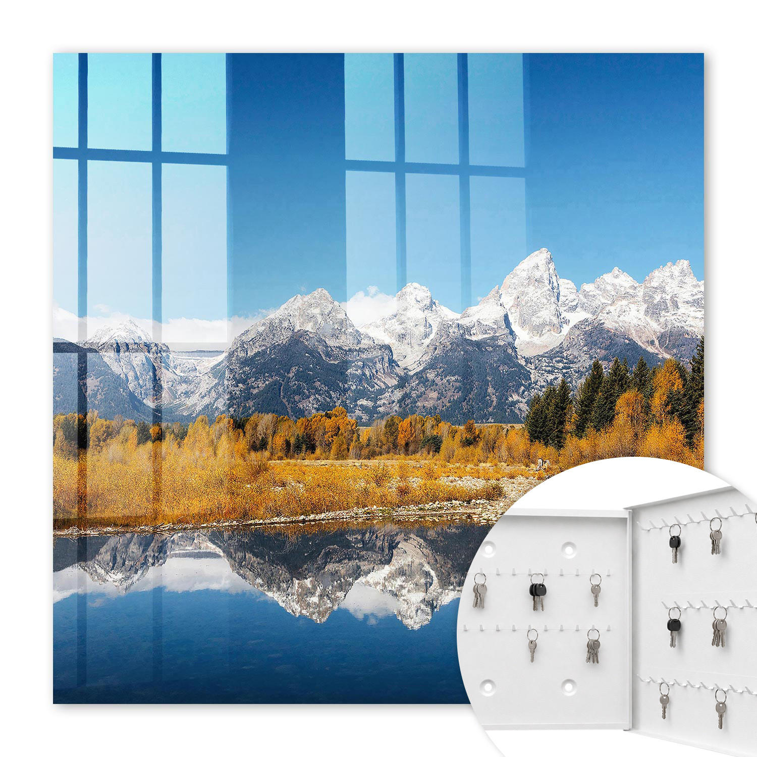 SCHLÜSSELBOX Weiß 30x30 cm – Türöffnung nach rechts - Goldener Herbst - Blau, Metall (30/30/5cm) - TULUP
