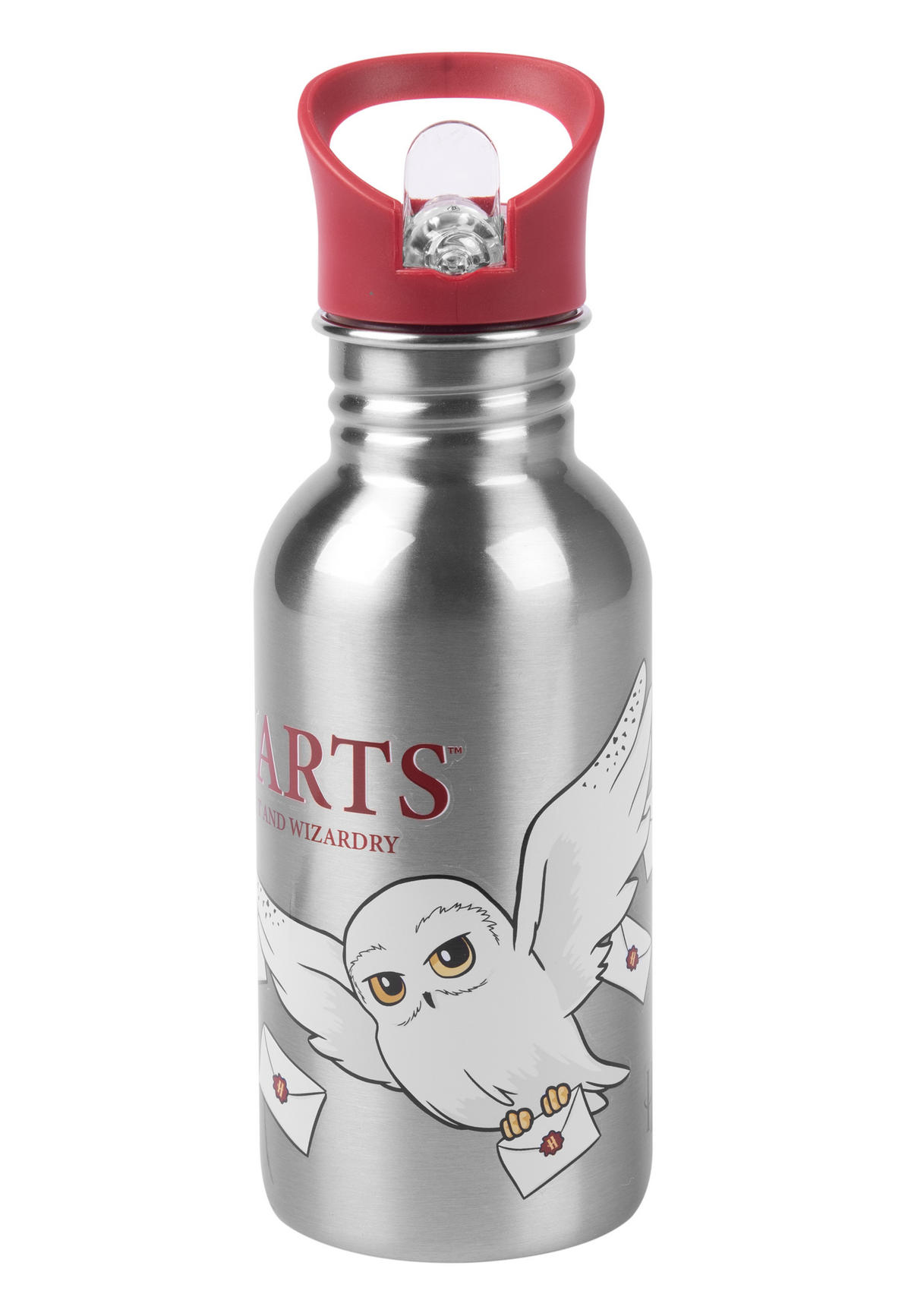 TRINKFLASCHE Harry Potter Hedwig Hogwarts Silber 500 ml - Grau, Metall (0.5L) - United Labels