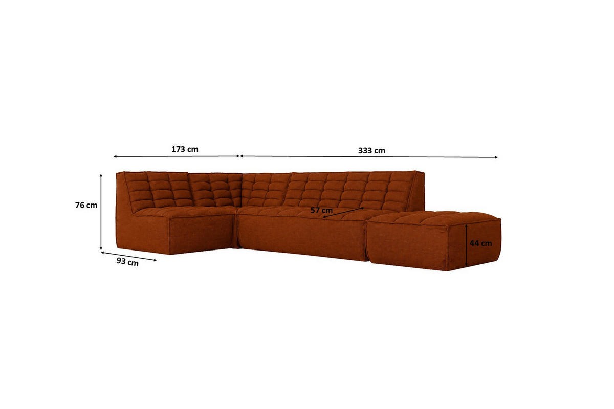 ROHOVÁ SEDAČKA modulární ve tvaru L s taburetem, plyšová tkanina Pop, Měděná, Levá strana, LAZY L s taburetem - měděná, dřevo (333/173cm) - Kaiser Möbel