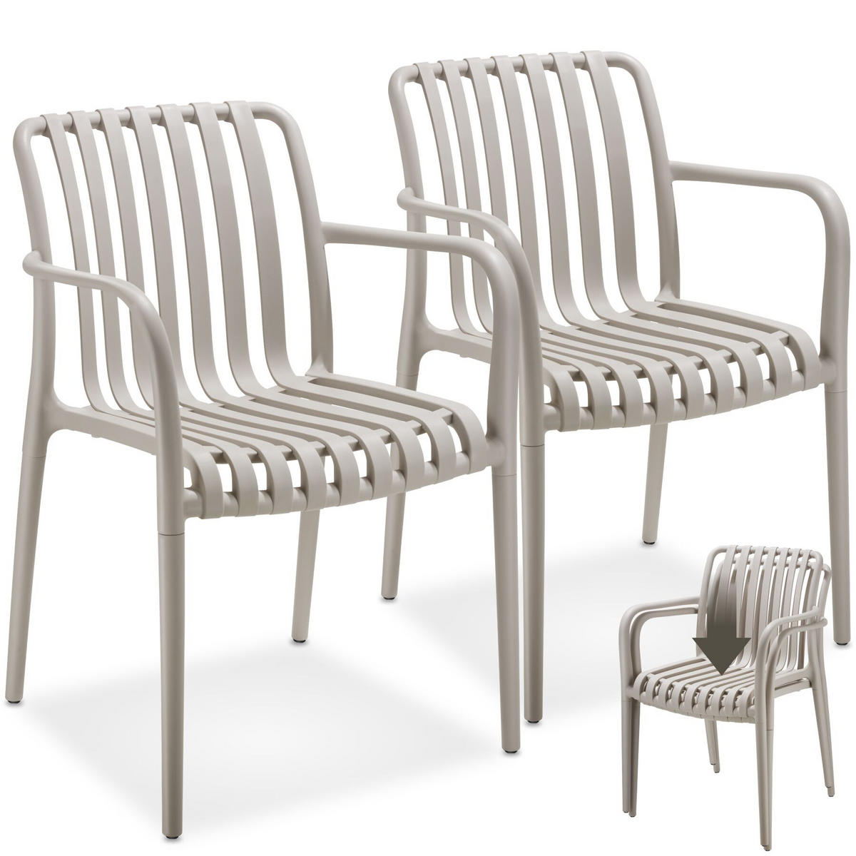 GARTENSTÜHLE 2er Set Alcudia,54,5 x 58 x 80,5 cm, Belastbarkeit 120 kg, taupe - Taupe, Kunststoff/Textil (54.5/80.5/58cm) - tectake