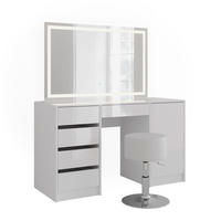 SCHMINKTISCH Sherry Weiß/Weiß Hochglanz 128.2 cm mit LED-Spiegel und Hocker - Weiß Hochglanz, Holzwerkstoff (128.2/76/50.1cm) - Vicco