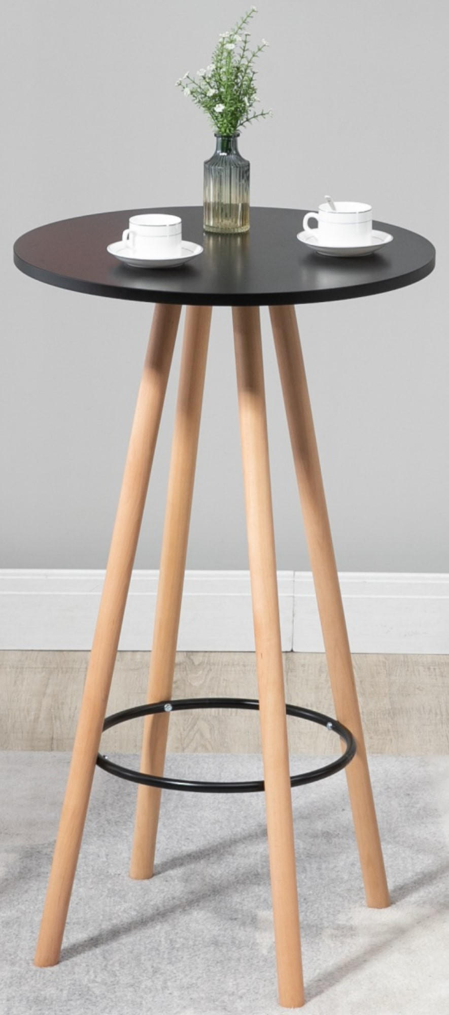 STEHTISCH rund 60 cm Holz natura/schwarz - Eukalyptusholzfarben/Schwarz, Holz (60/60/107cm) - CLP