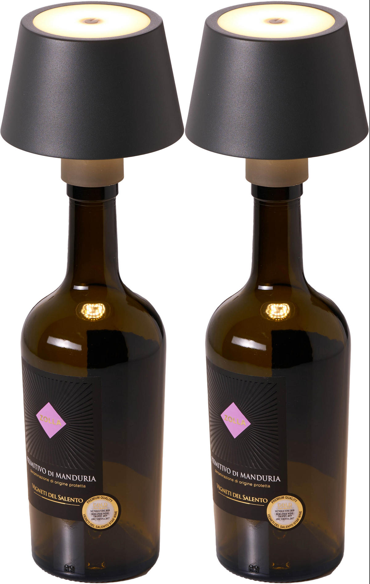 LED-AKKU-TISCHLAMPE - dimmbar mit Touchsensor und Flaschenaufsatz für drinnen und draußen, 2er-Set grau - Grau, Metall (11/11/12.5cm) - Northpoint