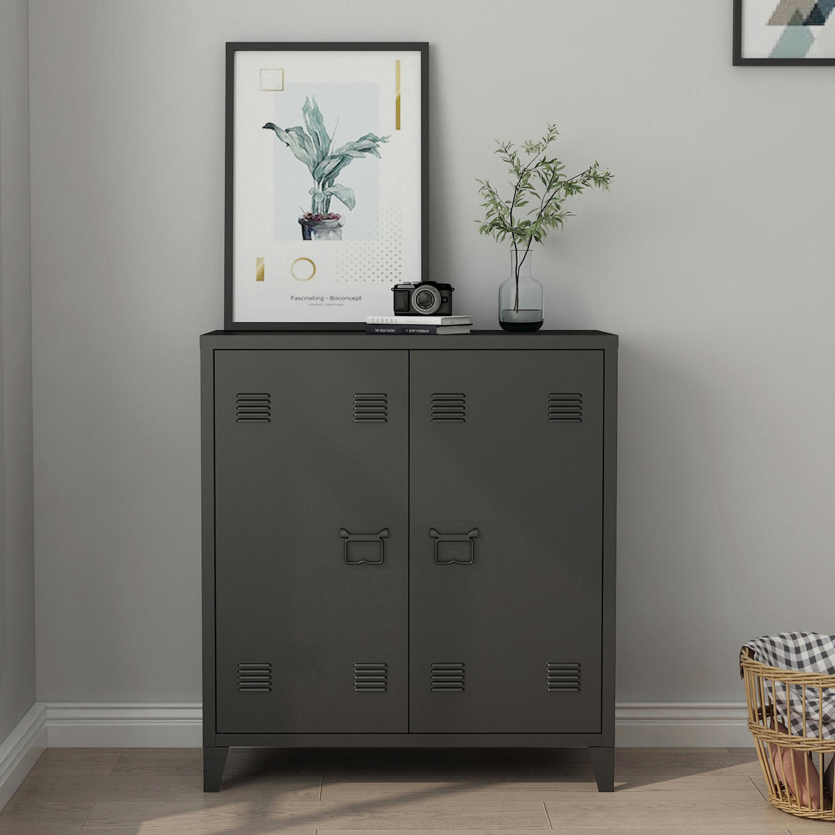 METALLSCHRANK Oripää - Schwarz, Metall (80/90/33cm) - [en.casa]
