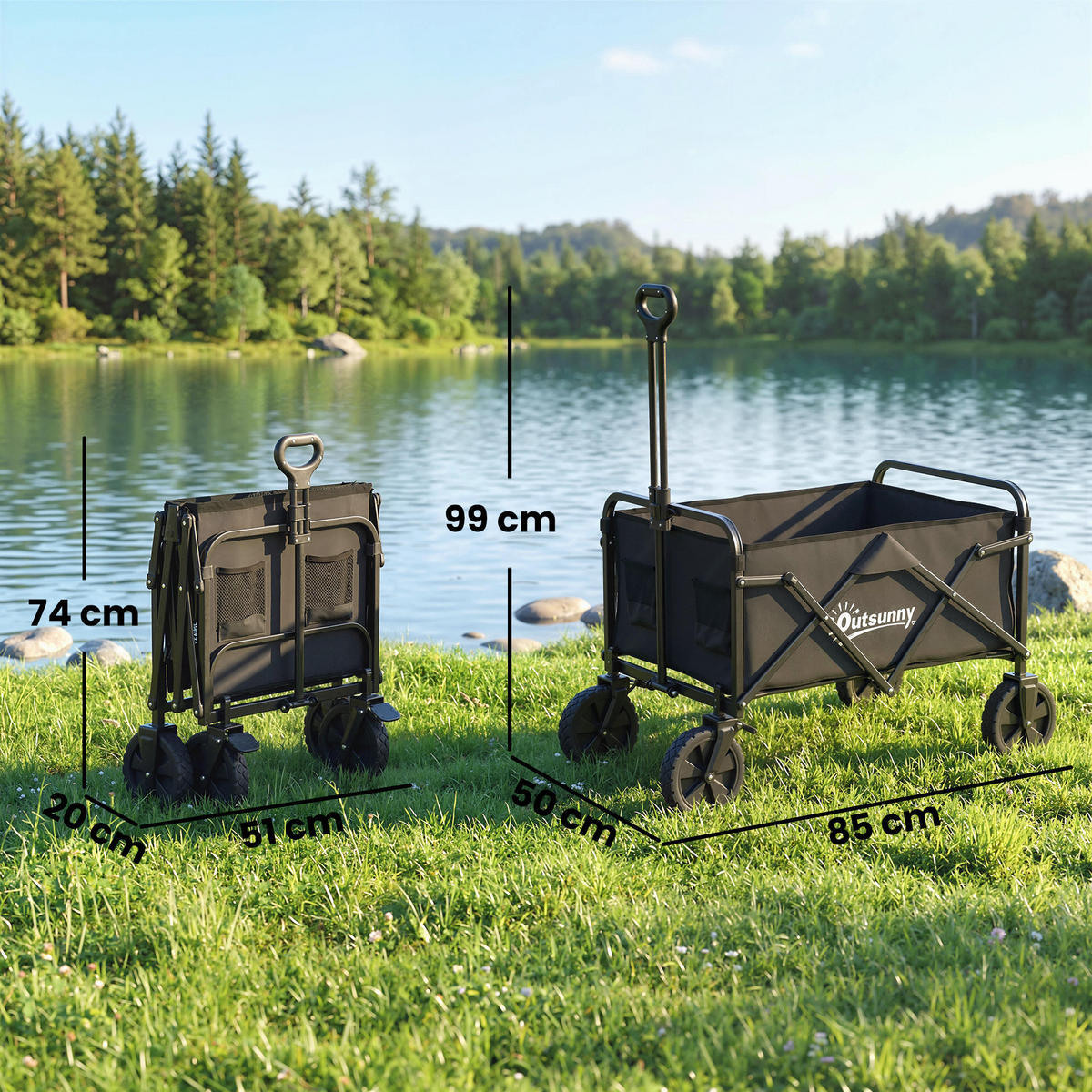 GARTENWAGEN DE-10533 faltbar, 90 L mit Getränkehaltern Schwarz - Schwarz, Metall (50/99/85cm) - ComfortXL