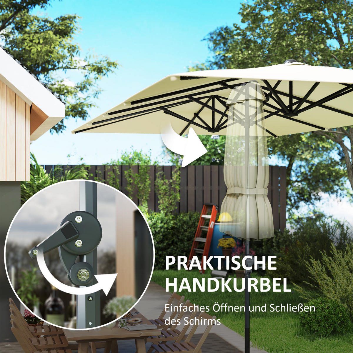 DOPPELSCHIRM DE-05529 Doppelseitig mit Kurbelsystem Cremeweiß - Creme, Textil/Metall (264/451cm) - ComfortXL