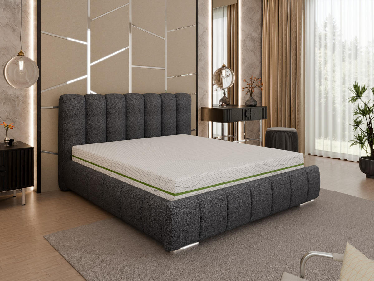 POLSTERBETT Zaira 160x200cm – Elegantes Polsterbett für modernen Wohnstil , ZONIERTE MULTI-TASCHEN-FEDERKERN (24cm), Graphitfarben - Graphitfarben, Holz - Panda Möbel