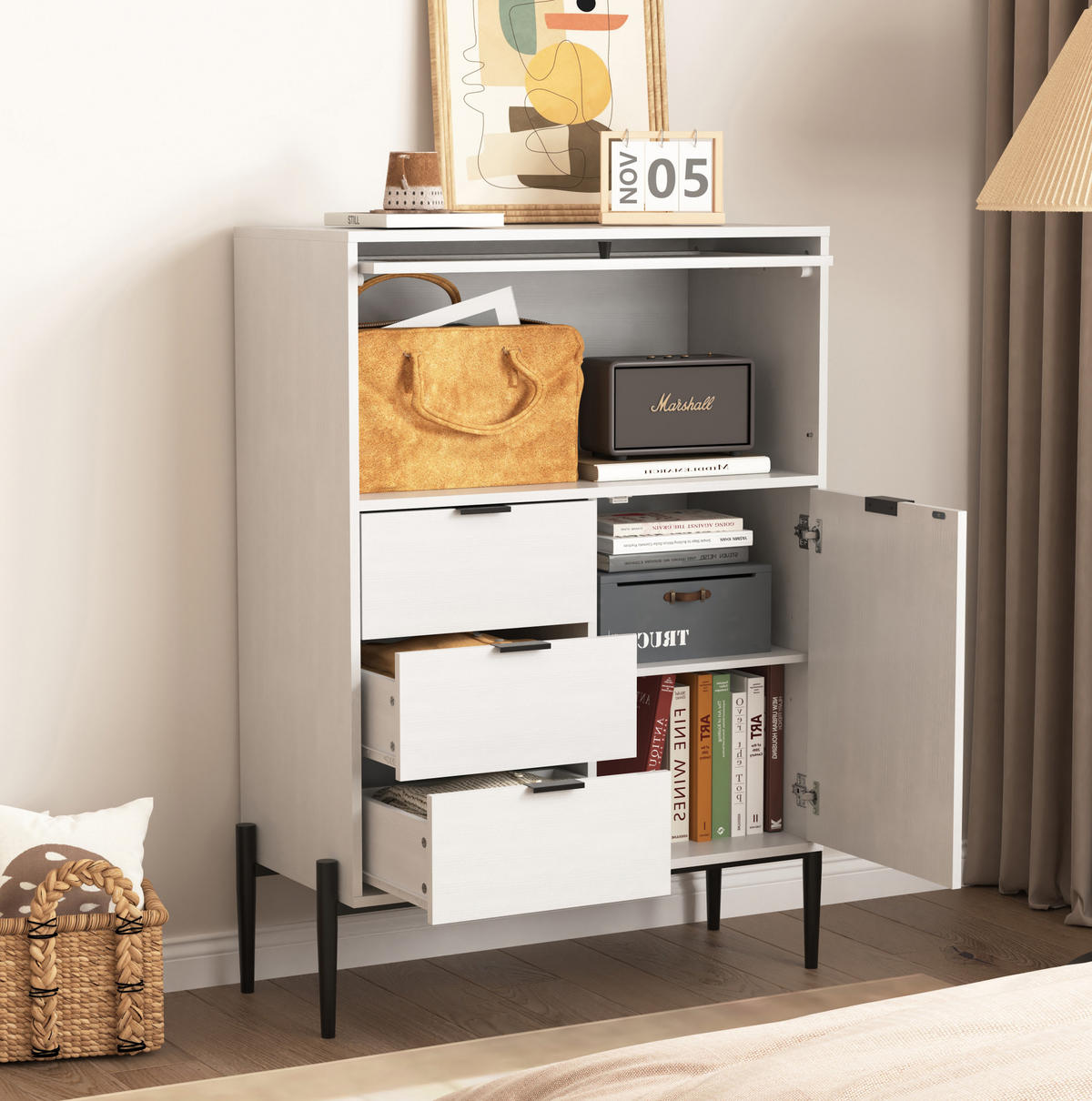 SIDEBOARD 85/40/120 cm Weiß aus Spanplatte mit Glastür - Weiß, Holzwerkstoff (85/120/40cm) - OKWISH