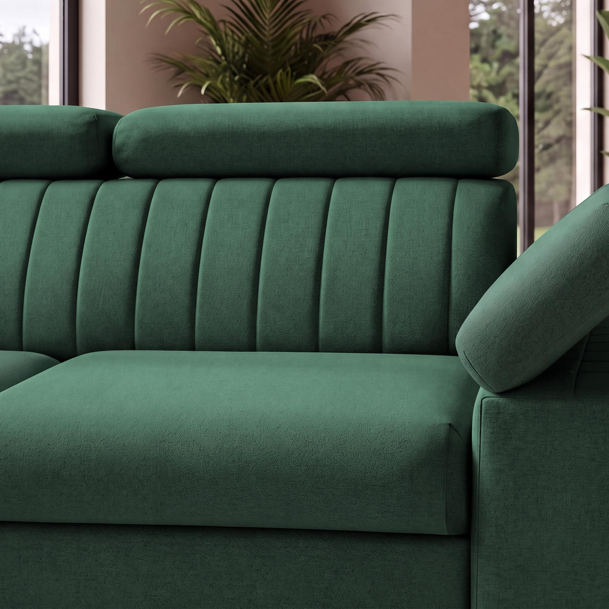 ECKSOFA FELIX L Links mit Schlaffunktion Velours Grün - Schwarz/Grün, Holz/Textil (257/176cm) - Muffo