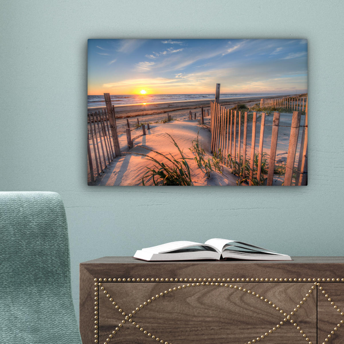 LEINWANDBILD Strand - Meer - Düne - Sonnenuntergang - Landschaft 30x20 cm - Beige, Textil (30/20cm) - MuchoWow