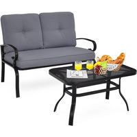 GARTENBANK 2-Sitzer mit Couchtisch Grau - Grau, Metall - COSTWAY