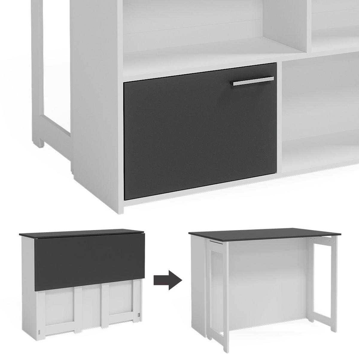 BARTISCH Dominic Anthrazit/Weiß 116 x 37 cm 4x offene Fächer und 1x Tür - Anthrazit/Weiß, Holzwerkstoff (116/90.5/37cm) - Vicco