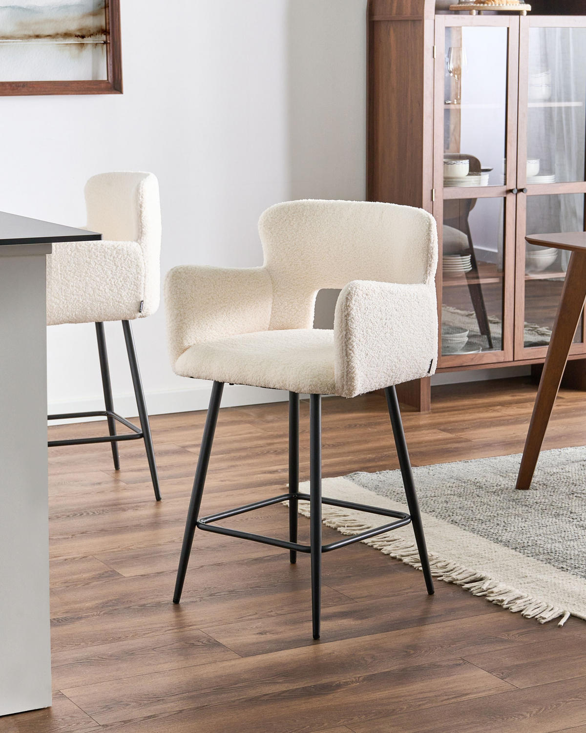 BARSTUHL 2er-Set Bouclé Cremeweiß Sanilac - Weiß, Textil (53/94/51cm) - Beliani