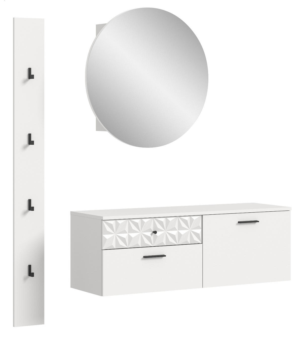 GARDEROBE Set weiß Hochglanz 140 cm, Kombination mit 3D-Struktur - Weiß Hochglanz/Schwarz, Glas/Holzwerkstoff (141/192/34cm) - Inn.Furn