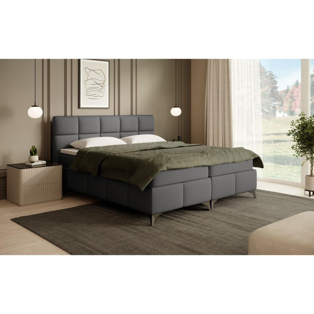 BOXBETT Solido mit Bettkasten 160x200 cm dunkelgrau - Dunkelgrau/Schwarz, Textil/Metall (160/200cm) - Beautysofa