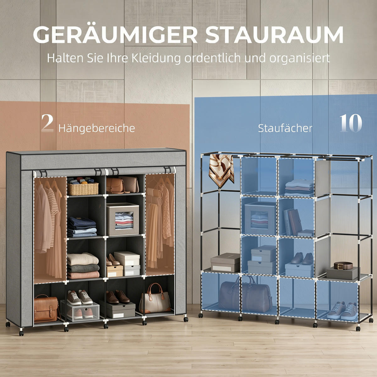 STOFFSCHRANK Stahl, Vliesstoff Dunkelgrau - Dunkelgrau, Textil/Metall (42.5/167/166cm) - HOMCOM
