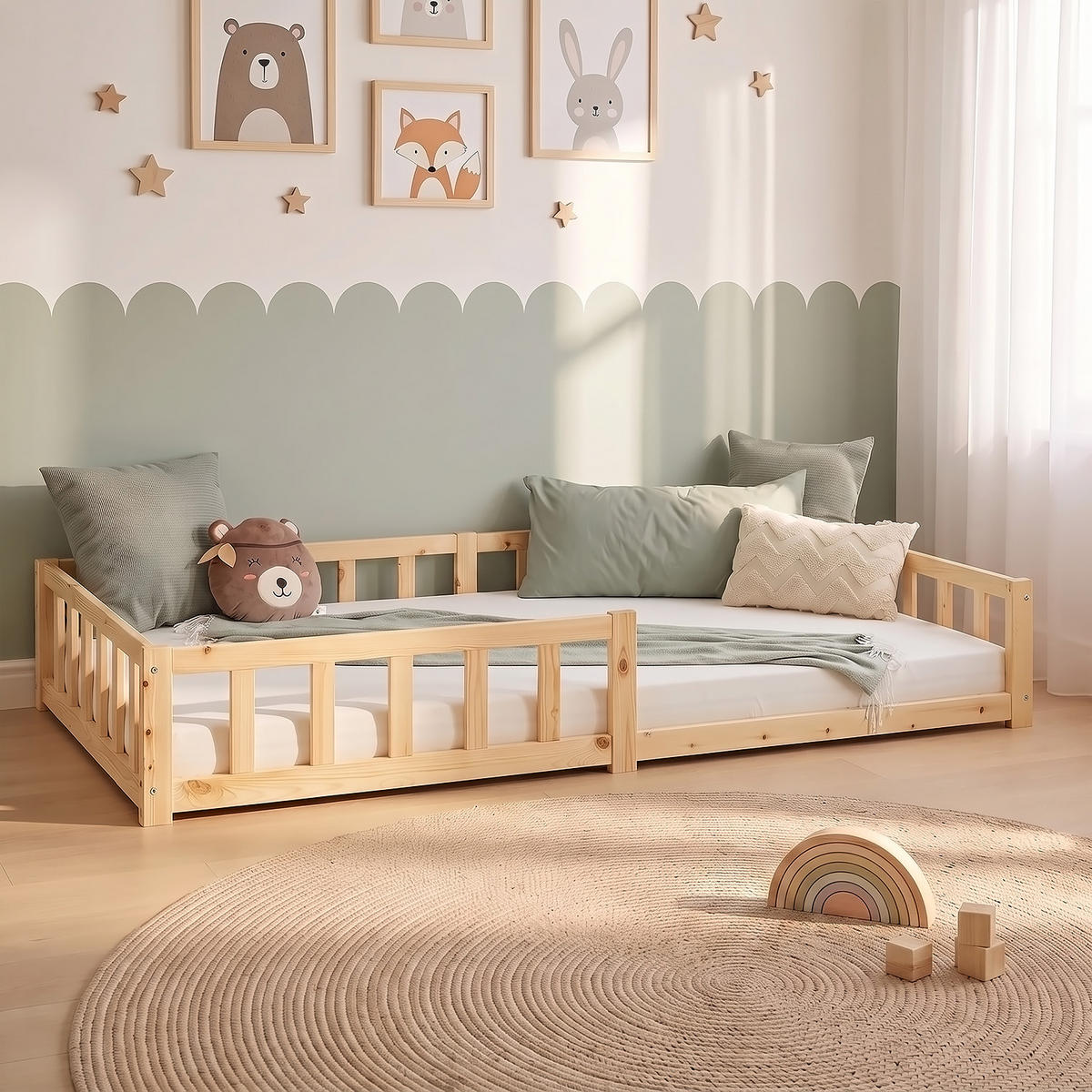 BODENBETT 120x200 cm Natur mit Lattenrost - Naturfarben, Holz (120/200cm) - Homestyle4u