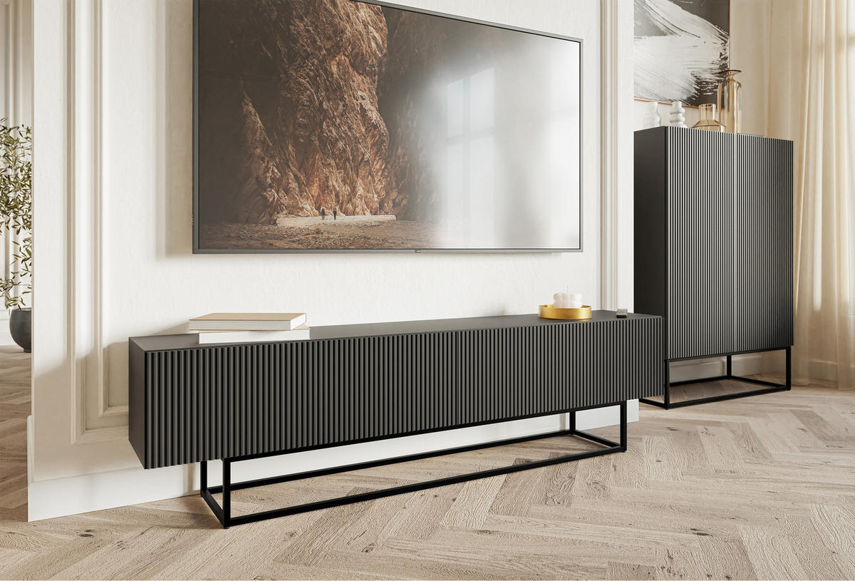 TV-SCHRANK Veldio Schwarz mit schwarzen Beinen 175 cm - Schwarz, Holzwerkstoff/Metall (175/46.5/31.6cm) - Selsey
