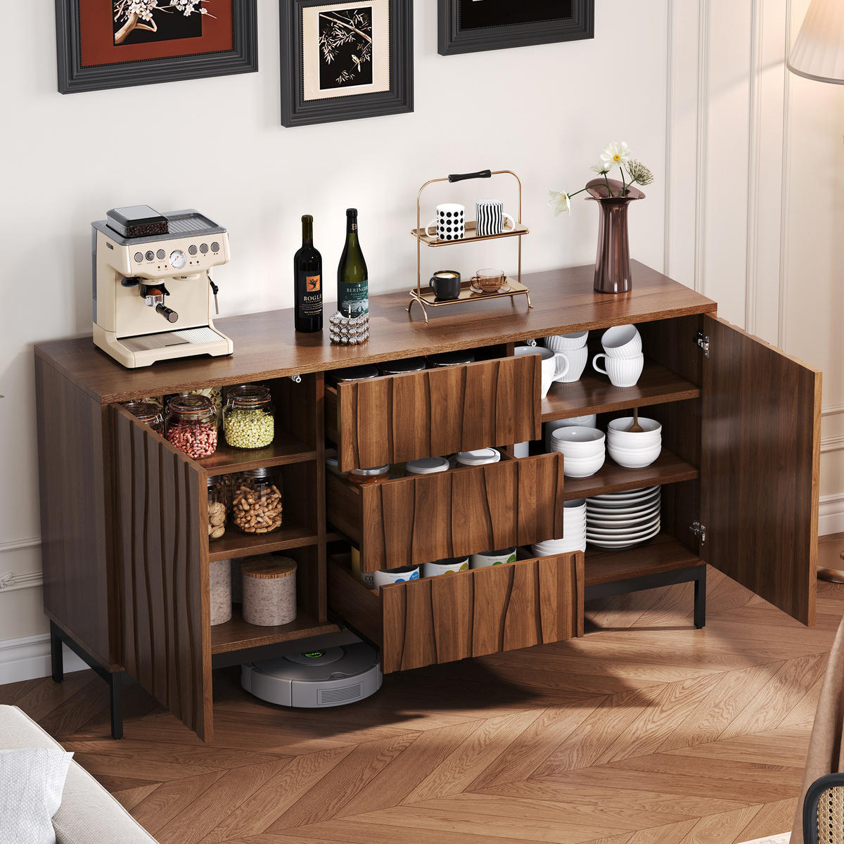 SIDEBOARD 150/40/80 cm dunkelbraun aus MDF mit verstellbaren Einlegeböden - Naturfarben, Holzwerkstoff (150/80/40cm) - OKWISH