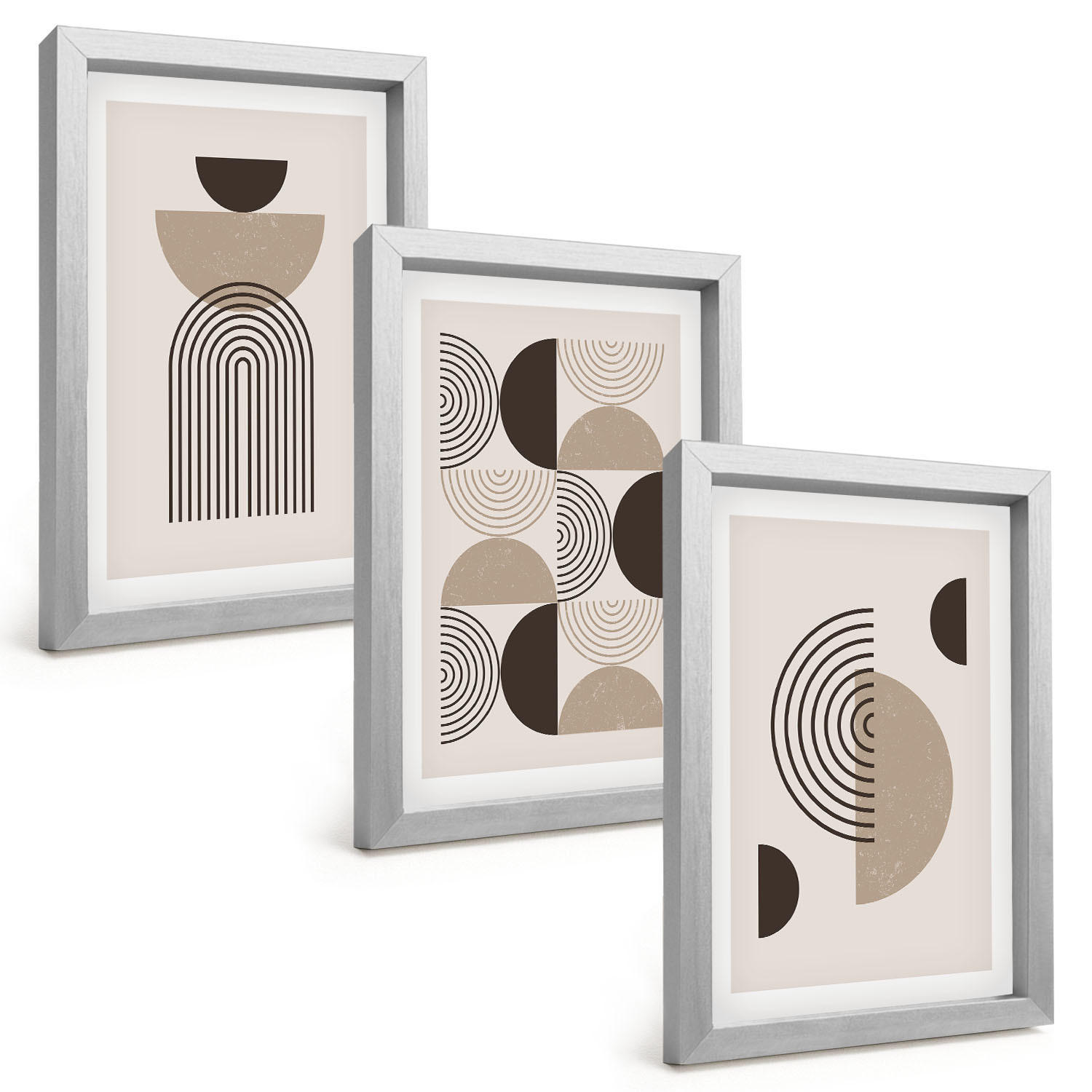 BILDER SET 3er Set - 20x30 cm Silberner Rahmen - Abstrakte Minimalismusmuster - Silberfarben, Kunststoff (20/30cm) - TULUP