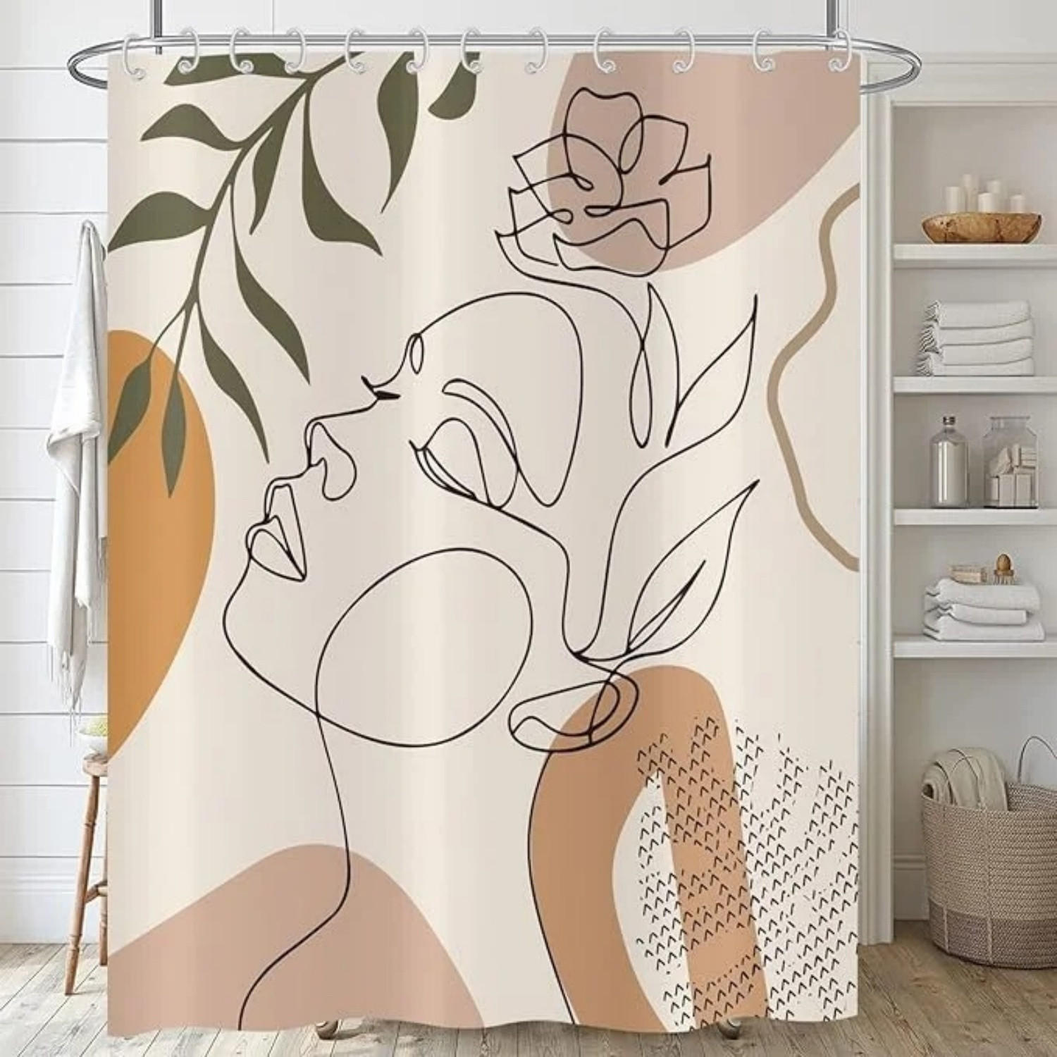 DUSCHVORHANG Boho Kunst abstrakt wasserdicht Stoff für Badewanne mit Haken - Gelb, Textil (180/180cm) - MCBOSON