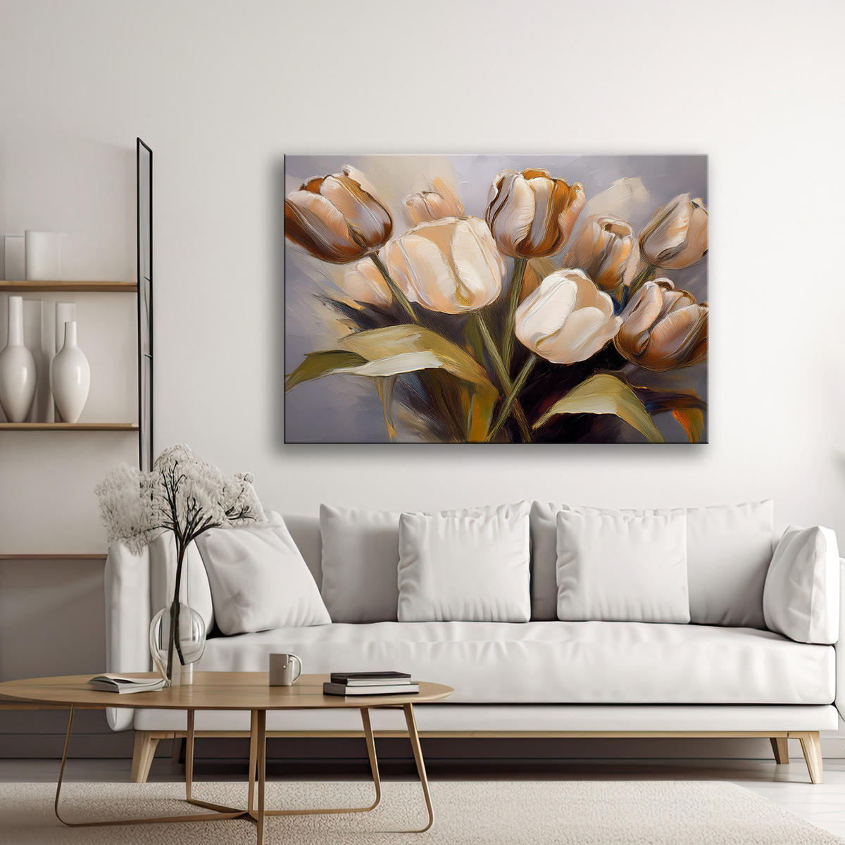 WANDBILD beige tulpenstrauß - Beige, Textil (60/40cm) - Feeby