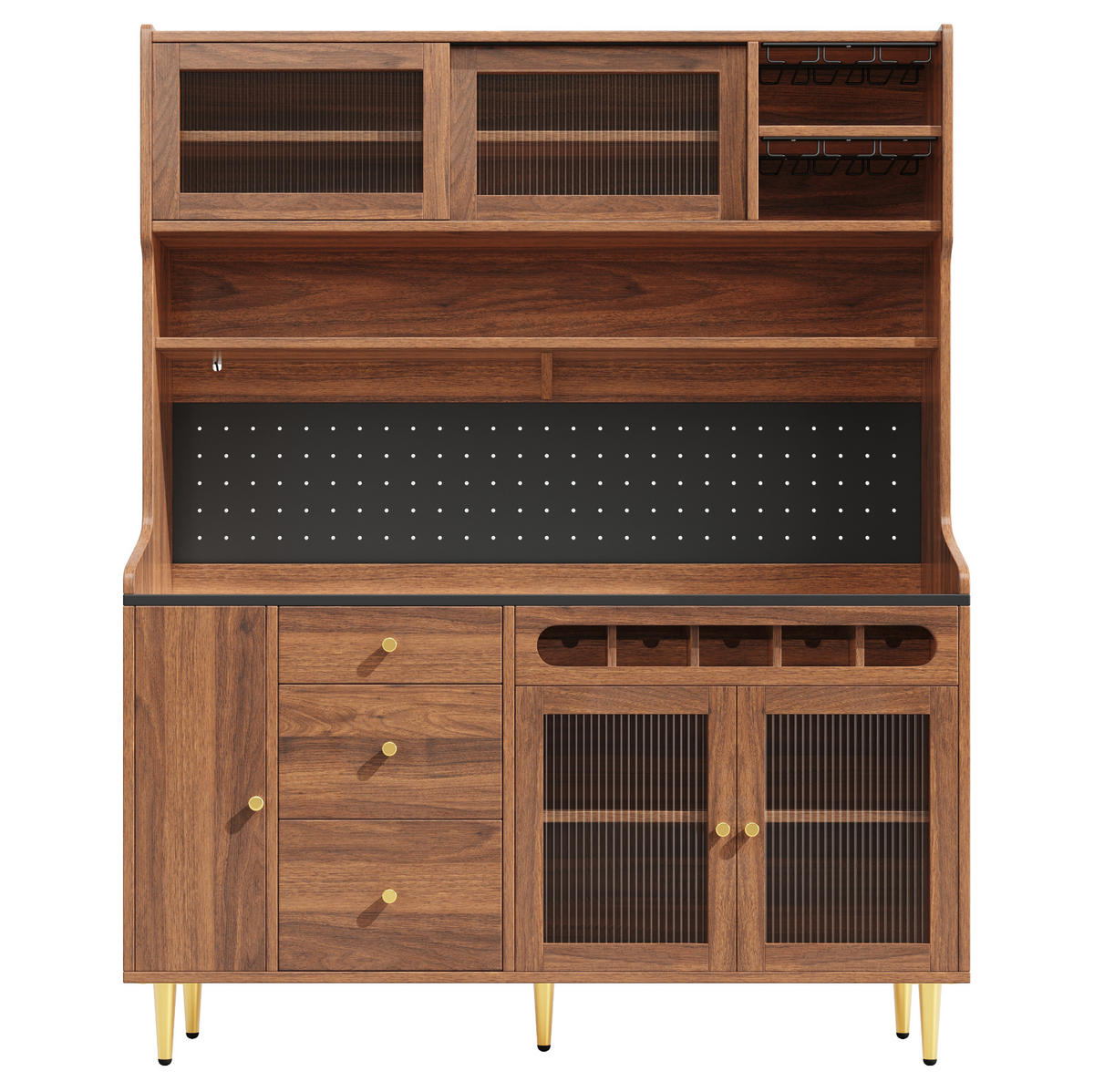 HOCHSCHRANK mit LED und Weinregal 145x39x171 cm Glas/MDF Walnuss - Braun, Glas (39/171/145cm) - Meubliv