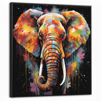 LEINWAND Bilder mit Rahmen - Elefant - Graffiti - Schwarz - Tiere - Farben - 90x90 - Schwarz, Textil (90/90cm) - MuchoWow