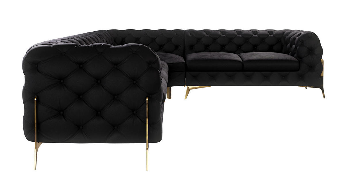 ECKSOFA Chesterfield Lexi Schwarz Samt, langer Schenkel links - Goldfarben/Schwarz, Holz/Textil (323/264cm) - S-Style Möbel