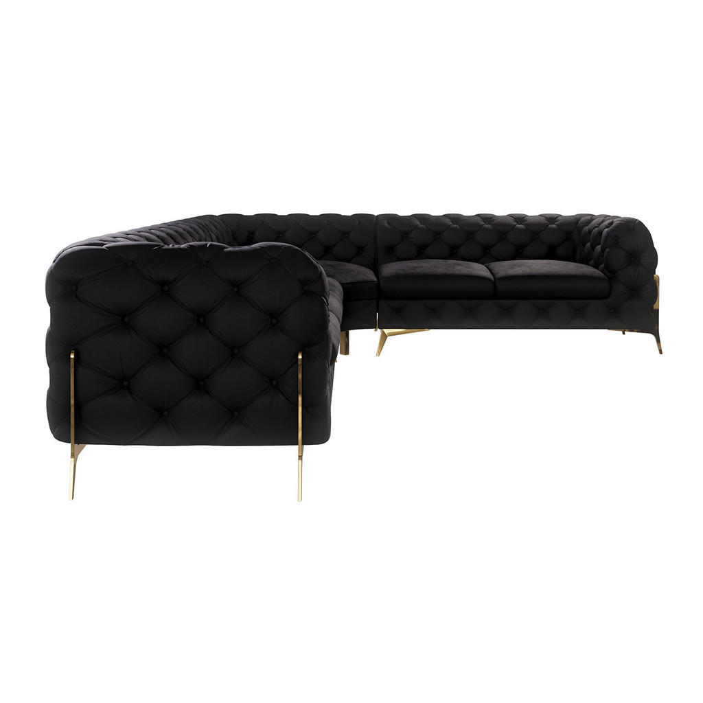 Thumbnail - S-Style Möbel Ecksofa, Schwarz, Textil, Echtholz,Buche, Birke, 6-Sitzer, Eckteil, L-Form, Ottomane links,L-Form, 323x264...