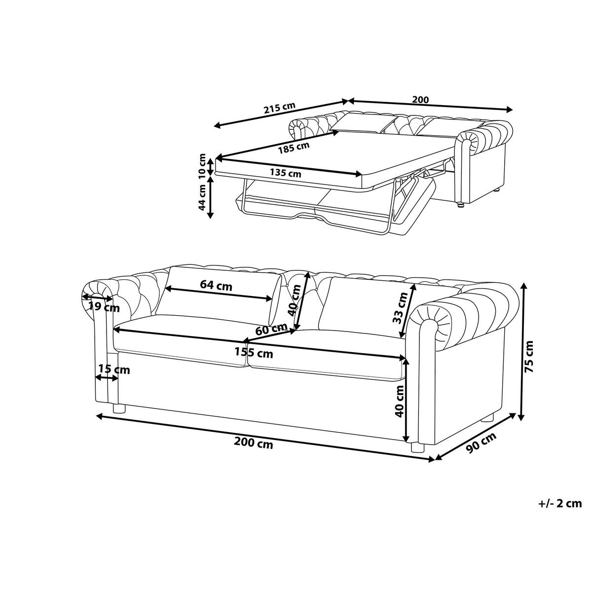3-SITZER-SCHLAFSOFA Samtstoff Dunkelgrün Chesterfield - Hellgrün, Textil (200/75/90cm) - Beliani