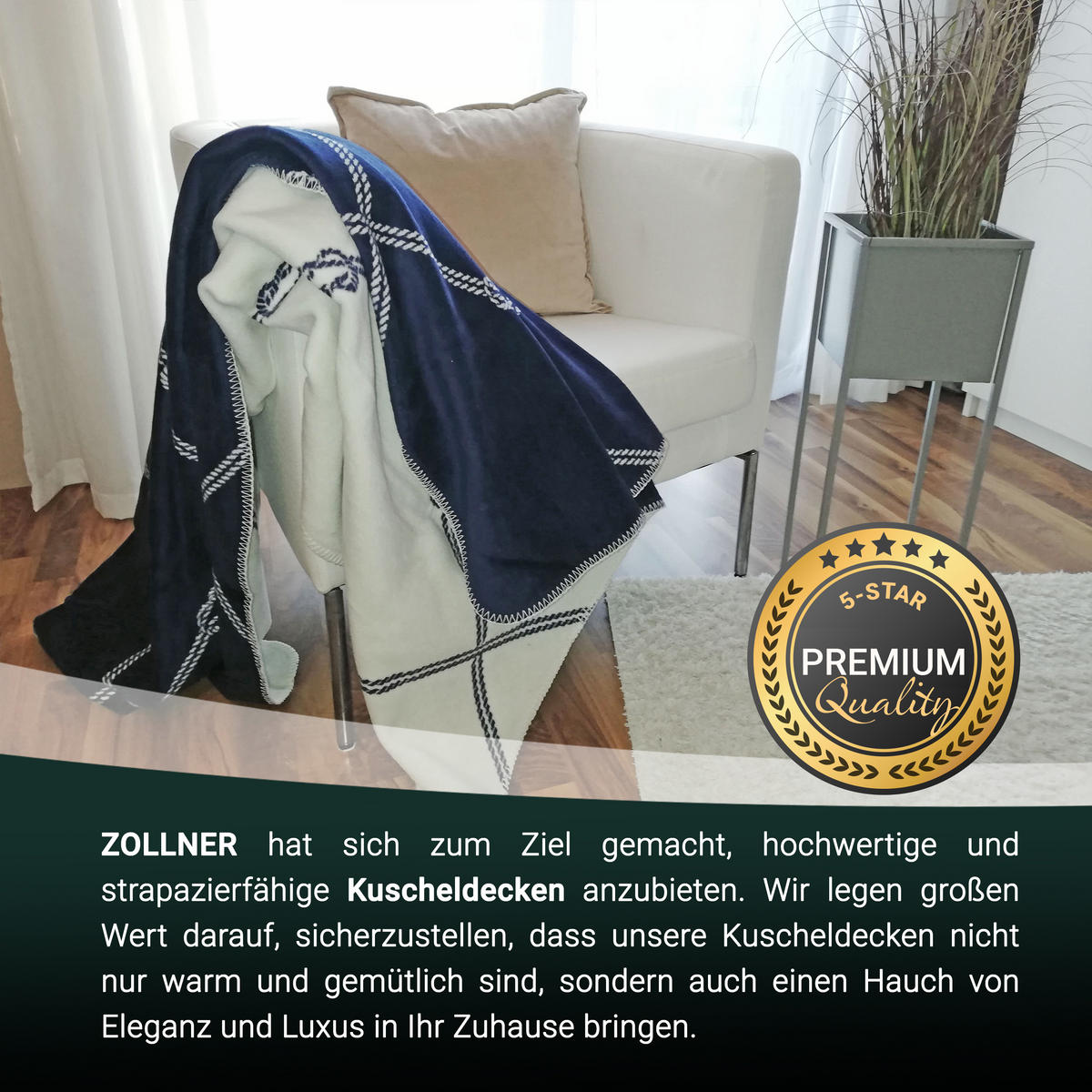 KUSCHELDECKE, 150x200 cm, 60% Baumwolle, 40% Polyacryl, Blau - Dunkelblau, Naturmaterialien (150/200cm) - Zollner