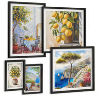 BILDER SET 5er Set - 50x50 cm & 20x30 cm & 40x60 cm Schwarzer Rahmen - Abstrakte Kranichberge - Schwarz, Kunststoff (40/60cm) - TULUP