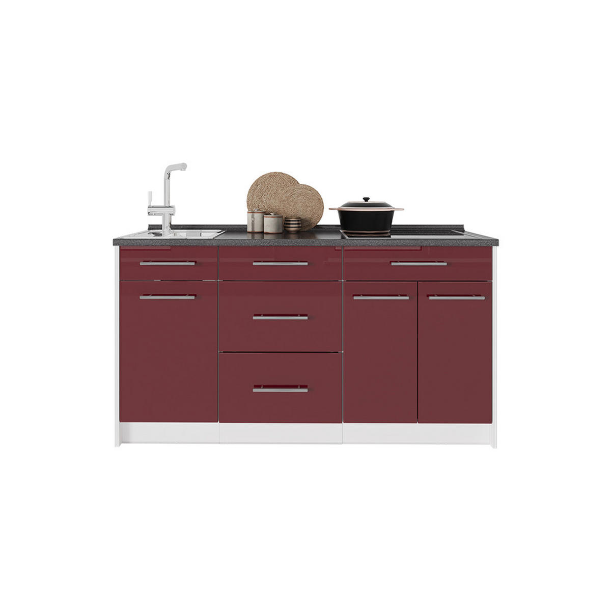 KUHINJSKI BLOK Fame-Line, Bordo rdeča barva visokega sijaja/Bela, 150 cm brez delovne plošče - bela/bordo, leseni material (150/81.2/51.6cm) - Vicco