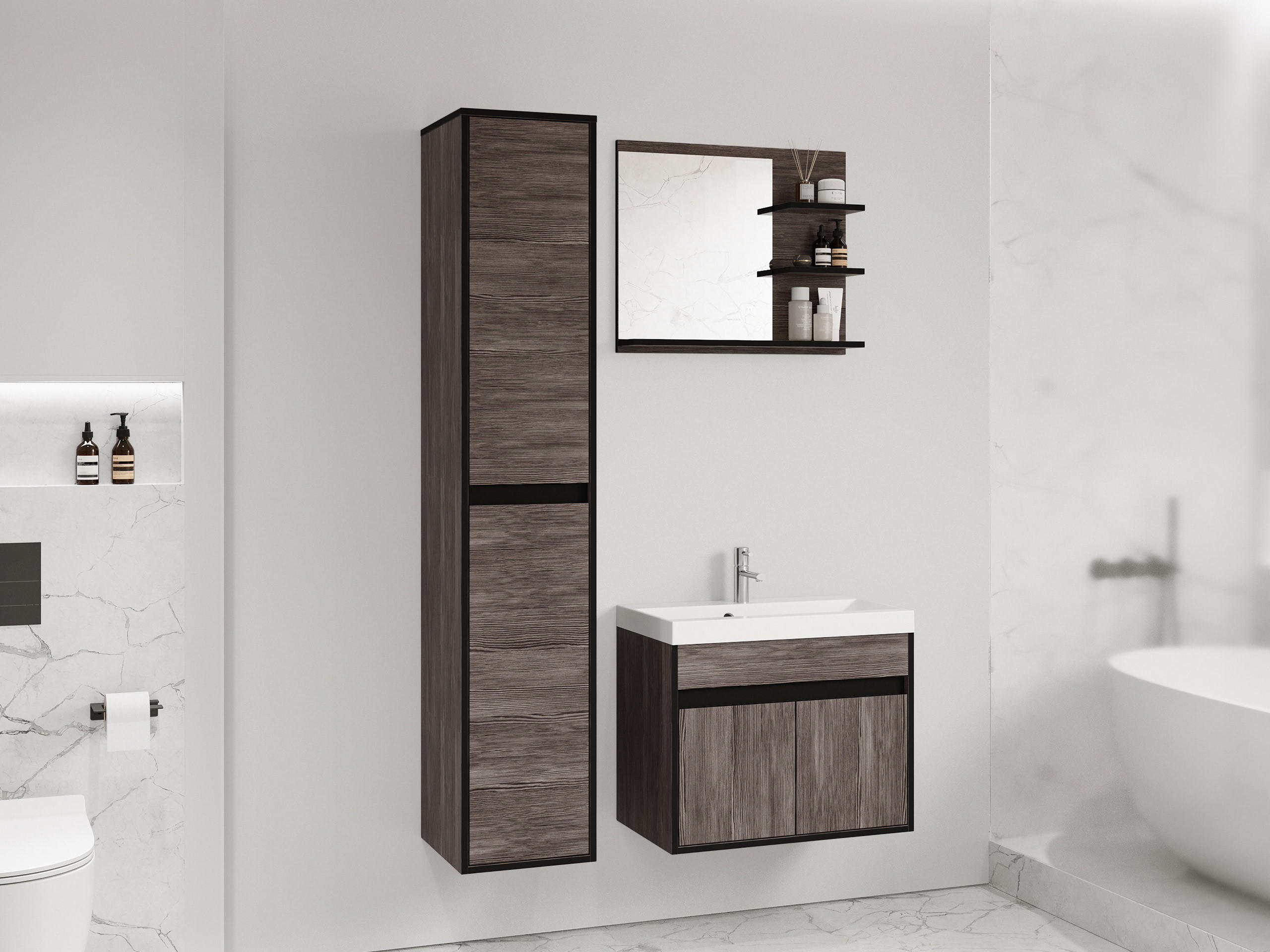 BADMÖBEL-SET Cyprus - Grau, Holzwerkstoff (31/160/31cm) - MIRJAN24