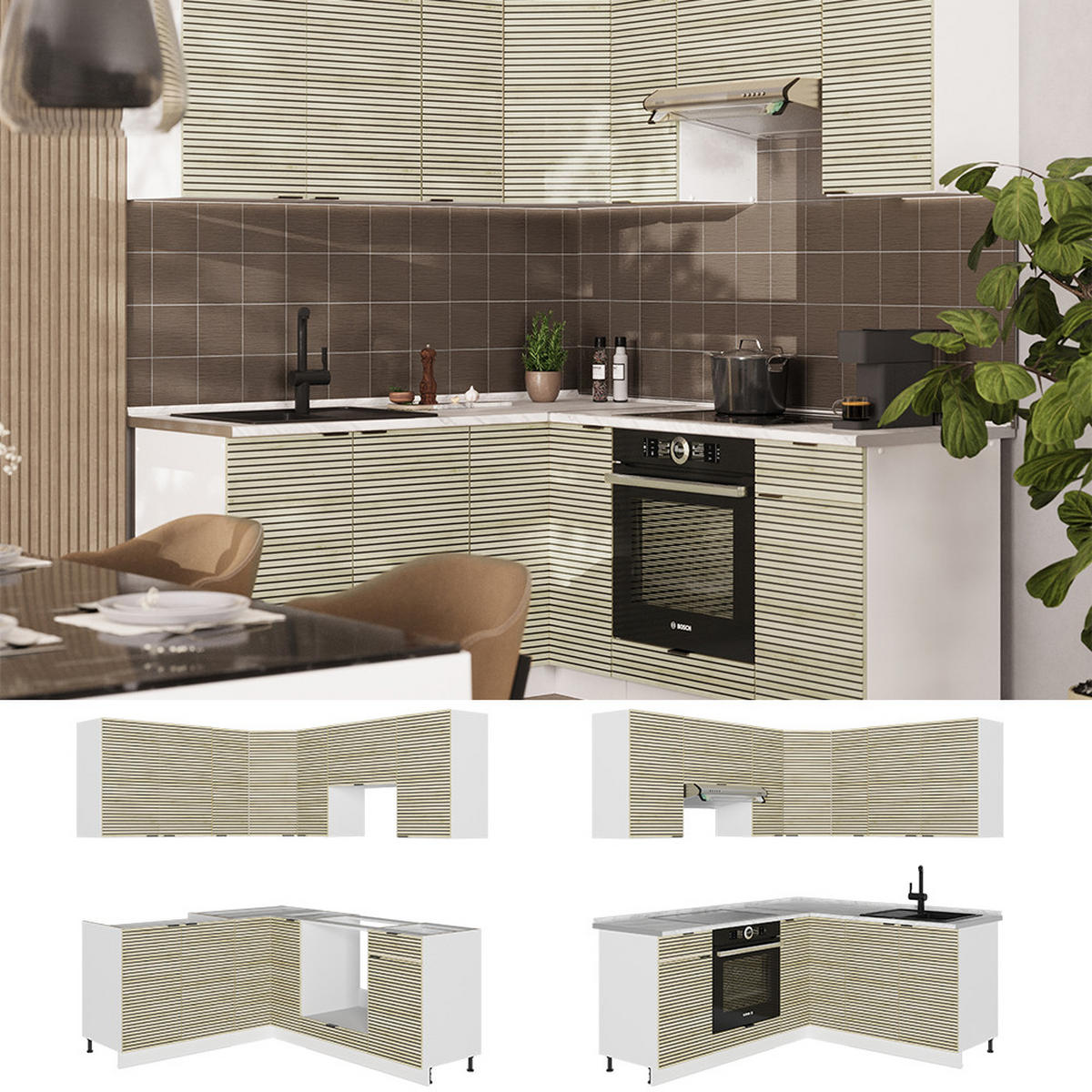 ECKKÜCHE Fame-Line Eiche Paneel/Weiß 160 x 190 cm , AP Eiche - Hellbraun/Eichefarben, Holzwerkstoff (190/81.6/60cm) - Vicco