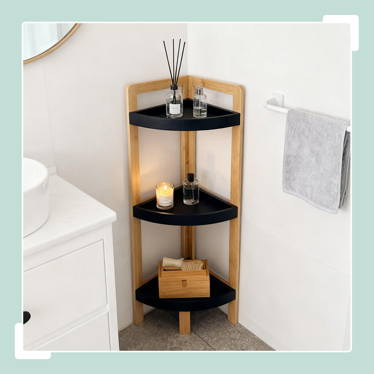 ECKREGAL - Schwarz/Naturfarben, Holz/Holzwerkstoff (23/77/23cm) - Relaxdays
