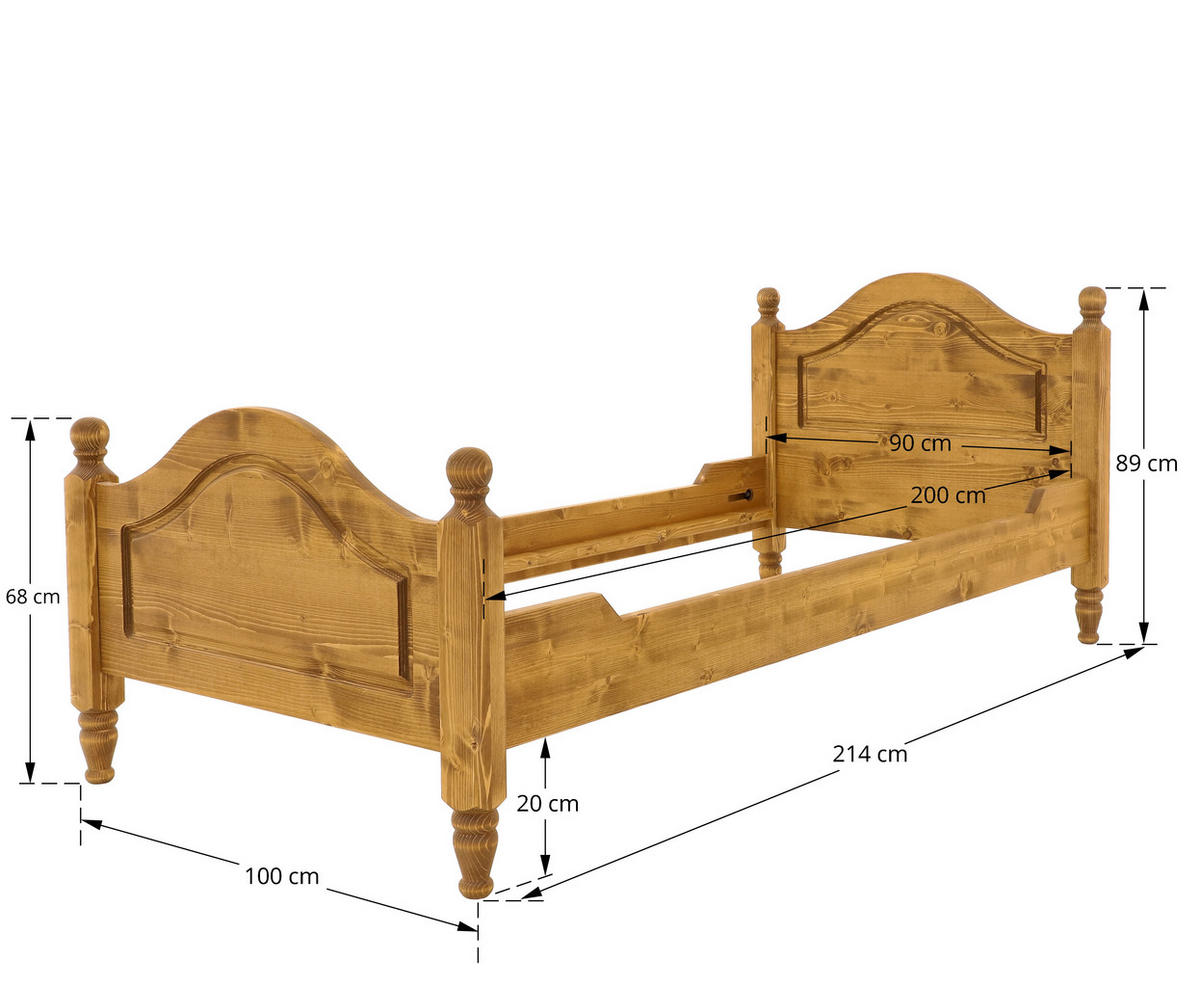 BETT aus Massivholz CHARLOTTE - Hellbraun, Holz (90/200cm) - Seart