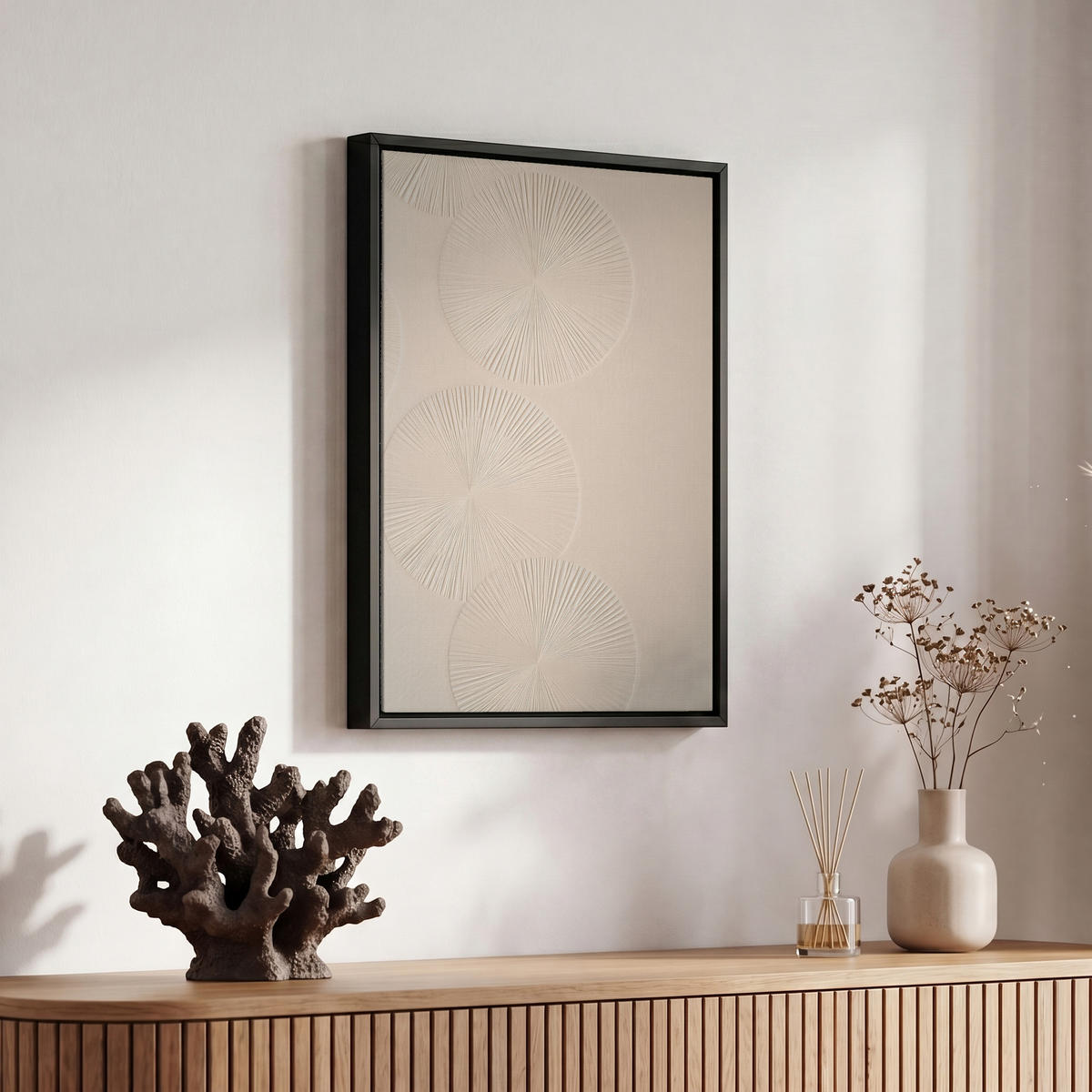 LEINWAND Bilder mit Rahmen - Japandi - Beige - Modern - 20x30 - Ecru, Textil (20/30cm) - MuchoWow