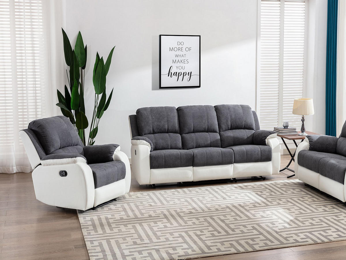 COUCHGARNITUR mit Sessel - 4 Personen - stoff - grau, weiß Brody - Weiß/Grau, Kunststoff/Textil (87/99/98cm) - Vente-Unique