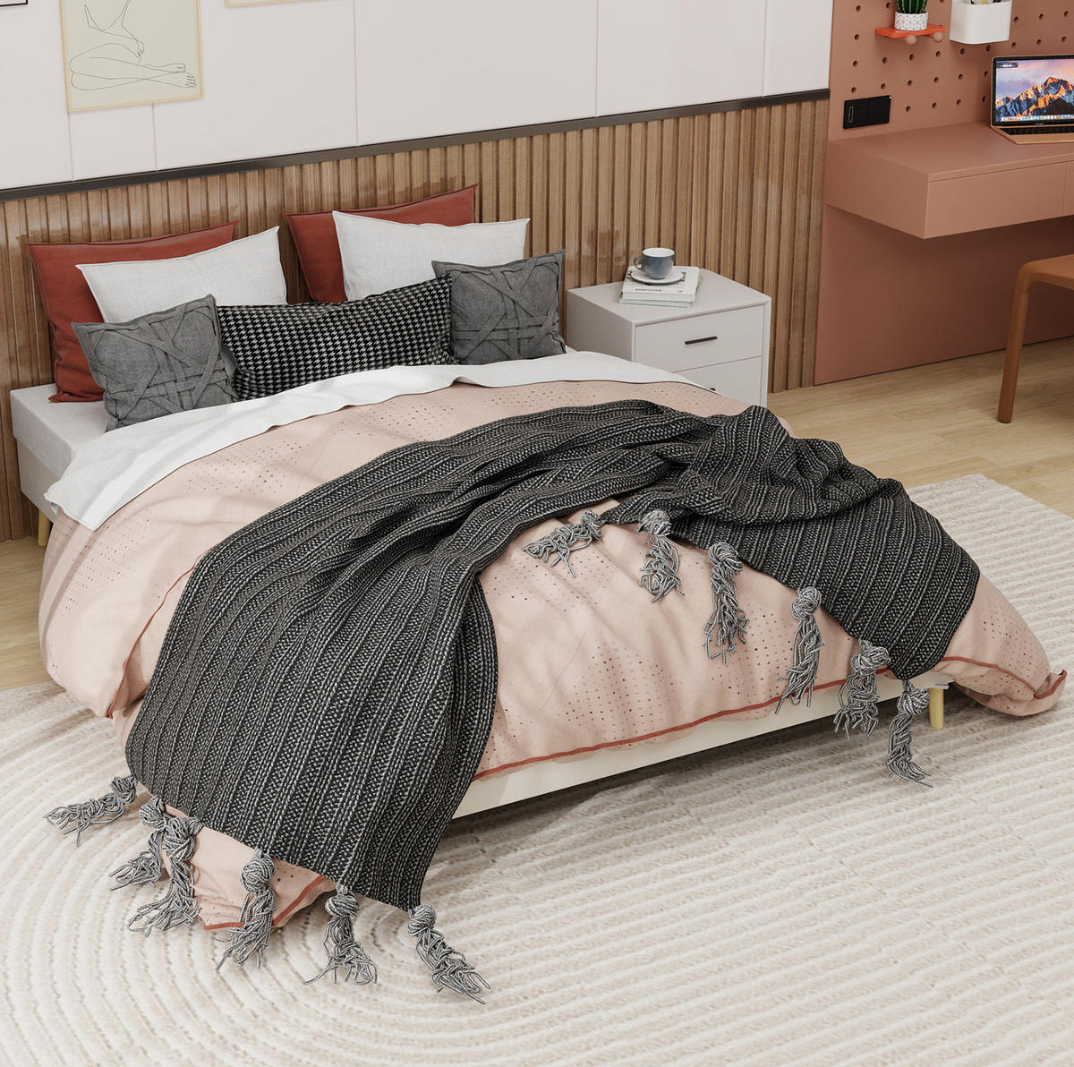 POSTELOVÝ rám 160/200 cm béžový z látky a kovu s nastavitelnou opěrkou - béžová, textil (160/200cm) - OKWISH