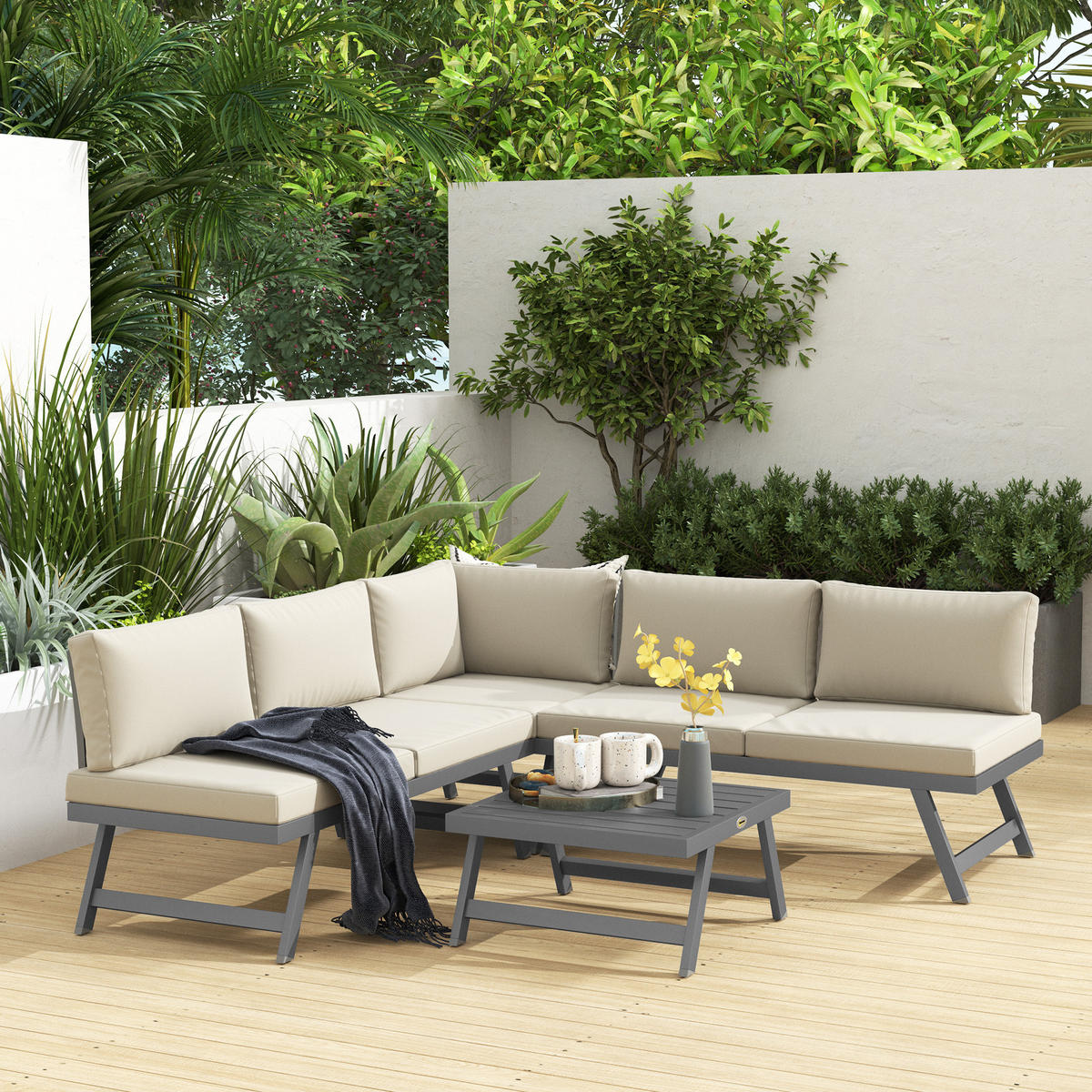 LOUNGEGARNITUR 4-teilig DE-13418 Grau/Beige - Beige, Textil - ComfortXL