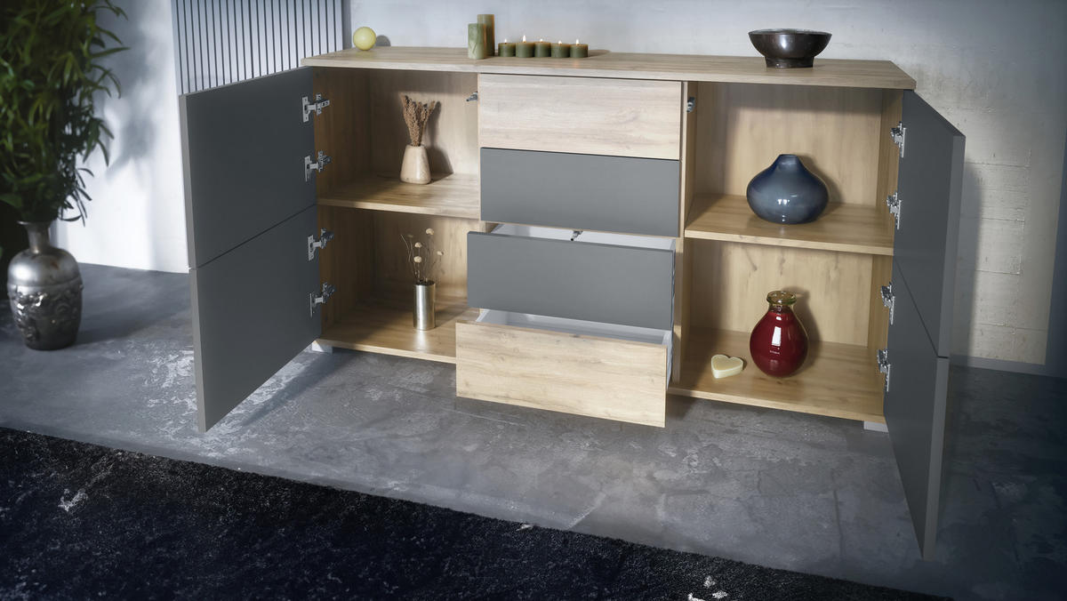 SIDEBOARD Rova Schwarz Hochglanz - Schwarz Hochglanz, Holzwerkstoff (138.5/75.5/35cm) - Vladon