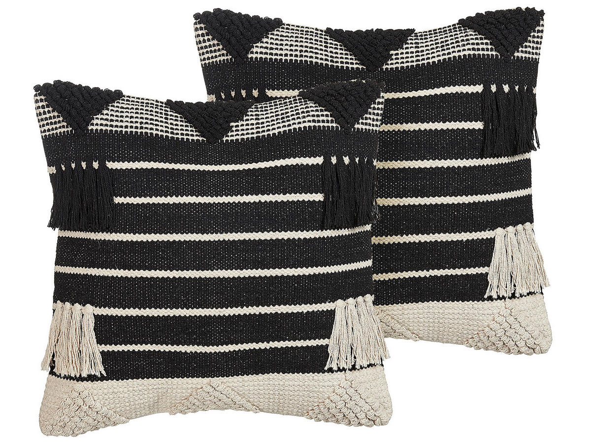 DEKOKISSEN 2er-Set Schwarz 50/50 cm Chittoor - Schwarz, Naturmaterialien/Textil (50/50cm) - Beliani