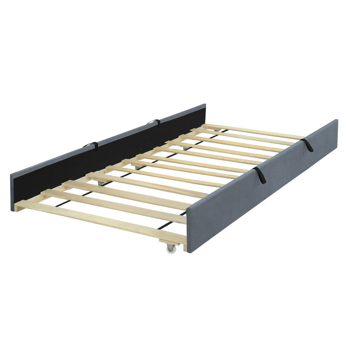 POLNJENA postelja iz MDF, kovine in žameta 90x190 cm siva z izvlečnim ležiščem in stabilno konstrukcijo - siva, tekstil (90/190cm) - Modfu