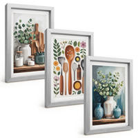 BILDER SET 3er Set - 20x30 cm Silberner Rahmen - Küchenaccessoires auf pflanzlicher Basis - Silberfarben, Kunststoff (20/30cm) - TULUP