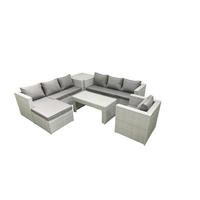 GARTENSOFA hohe Rückenlehne Polyrattan Hellgrau-Mix 8-Sitzer - Hellgrau/Grau, Glas/Kunststoff - Fimous