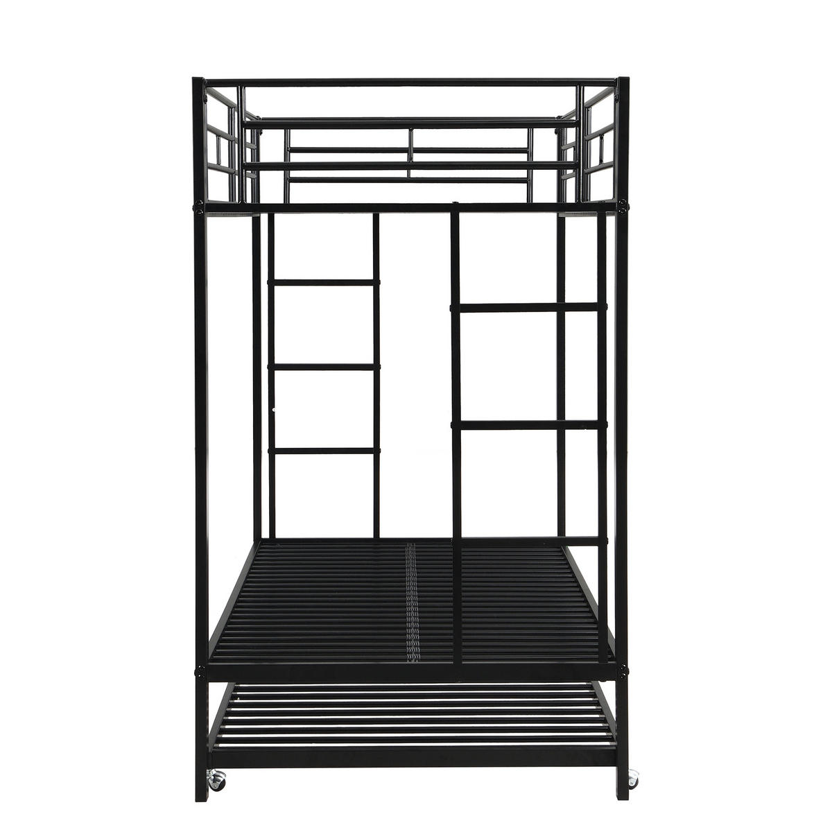 ETAGENBETT 90/200 cm in Schwarz aus Metall mit Ausziehbett und hohem Sicherheitsgeländer - Schwarz, Metall (90/200cm) - OKMYHOME